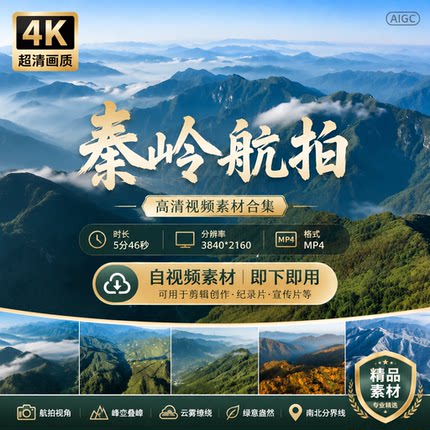 高清秦岭航拍风光合集山脉云雾绿色峰峦叠嶂南北分界线自视频素材