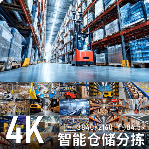 智能仓储物流分拣自动化仓库车间工业场景高清动态背景视频素材
