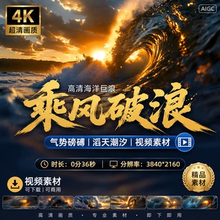 高清海洋巨浪波涛汹涌翻滚ai素材乘风破浪气势磅礴滔天潮视频素材