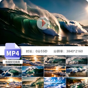 高清14组海洋巨浪翻滚惊涛拍岸日出航拍气势磅礴商务震撼视频素材