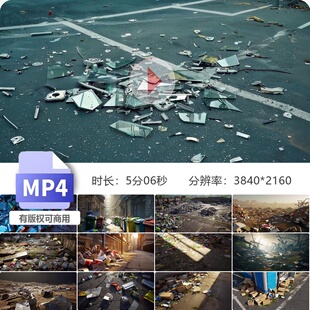 高清街头垃圾满地废弃物堆城市环境污染塑料纸箱肮脏衰败视频素材