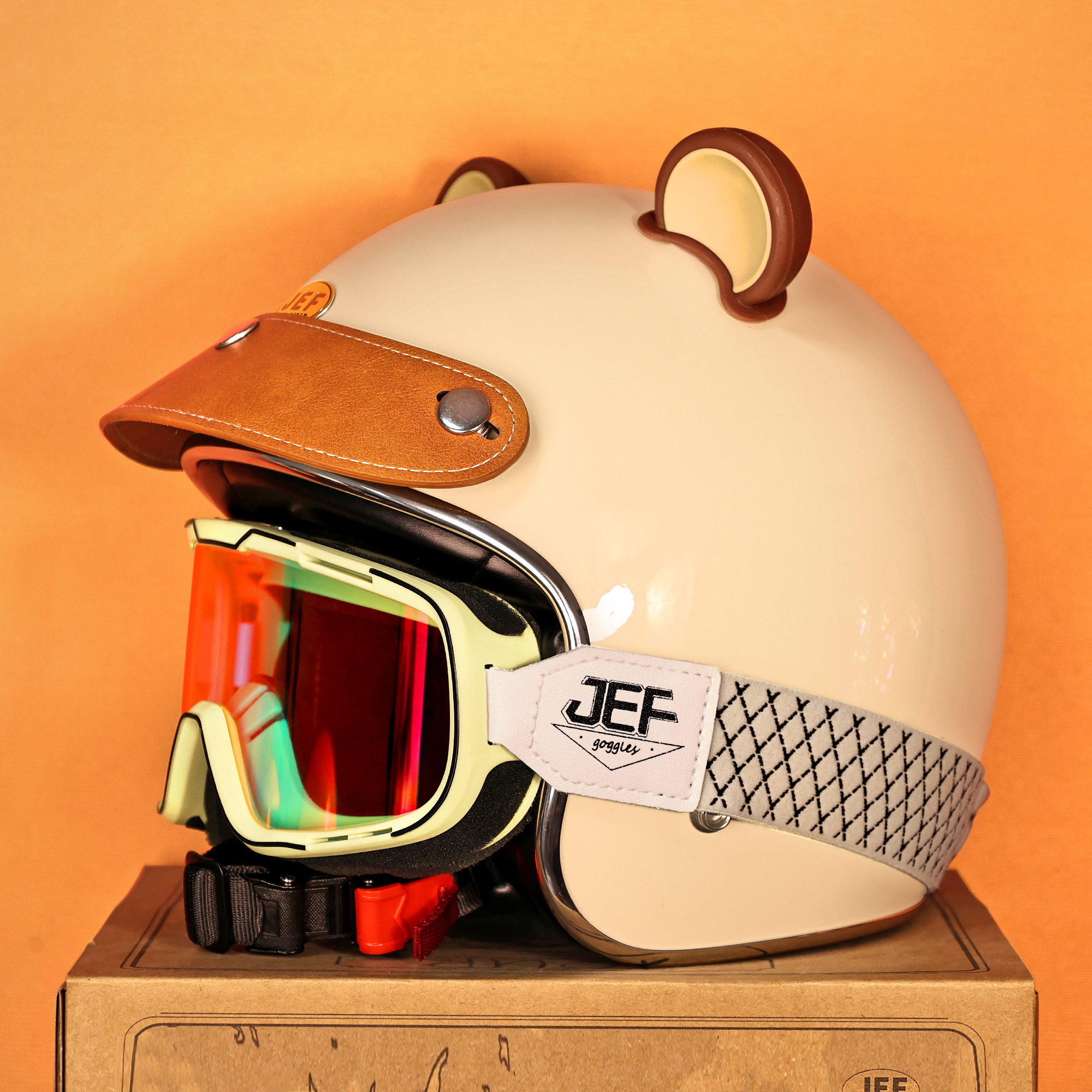 台湾JEF复古头盔摩托车安全帽高颜值踏板机车4分之三半盔男女四季