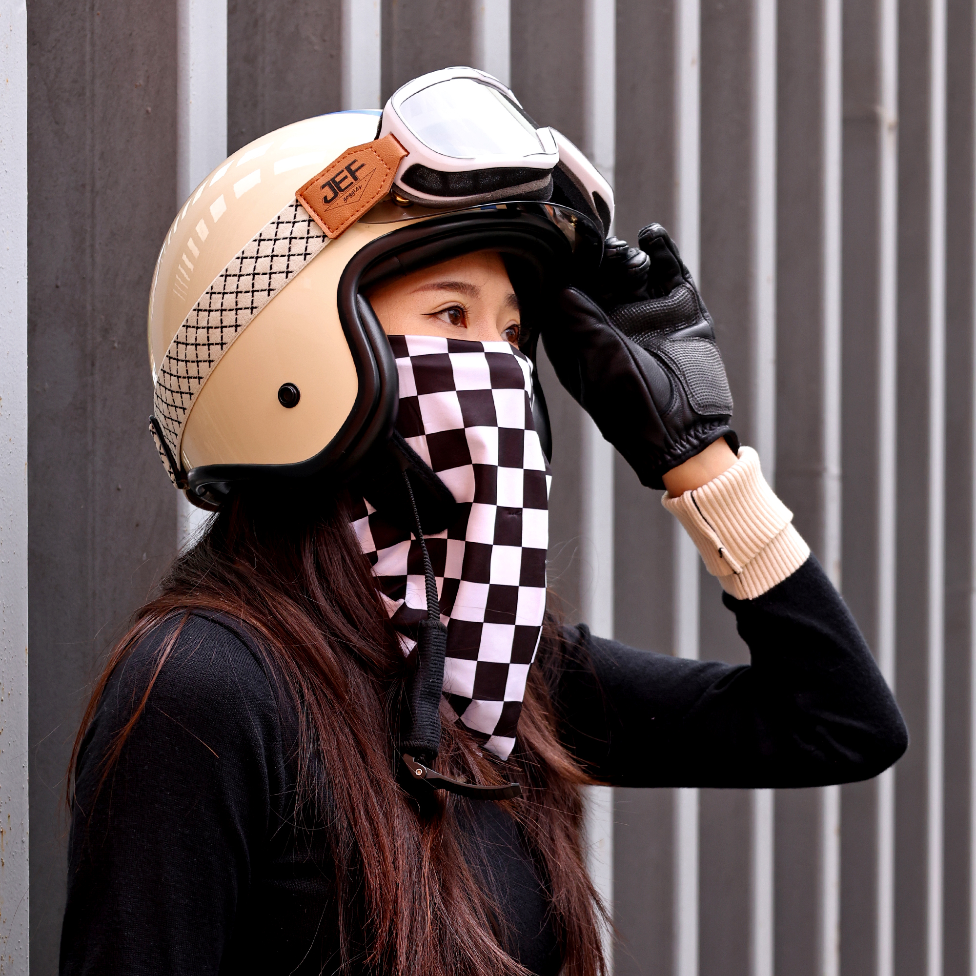 复古棋盘格防晒面罩男女户外骑行面巾魔术头巾冰丝防晒围脖套夏季