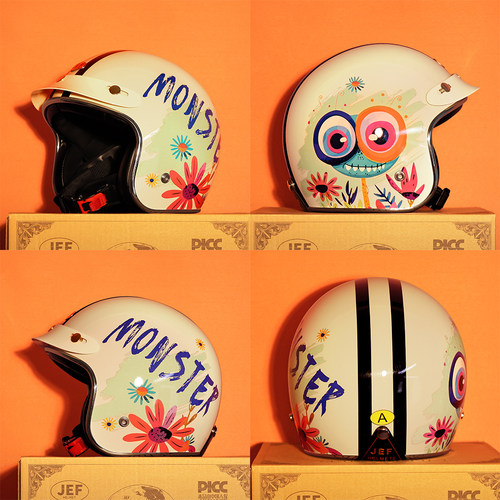 台湾摩托车头盔复古小怪兽3/4盔