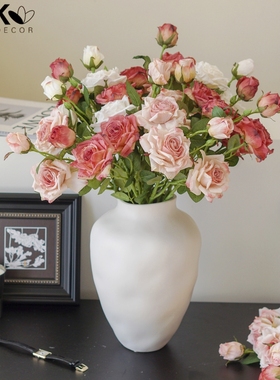 法式烤边多头玫瑰仿真花餐桌花摆花手捧花假花花束摆件仿生花干花