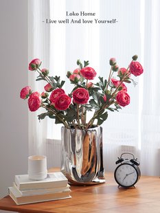 LOKO彷真花烤边牡丹假花客厅室内卧室摆设高档装饰花摆件桌花花瓶