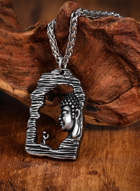 钛钢项链 一念之间吊坠 民族个性风 一面佛一面魔小众男生做旧