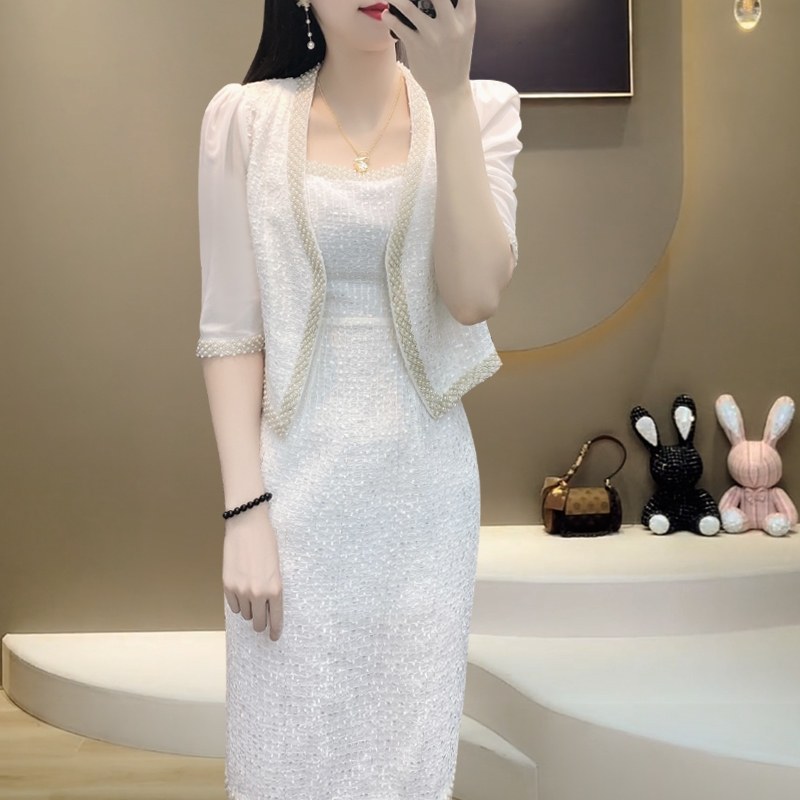 夏季穿搭2023新款气质吊带连衣裙小香风钉珠粗花呢两件套时尚套装,女装/女士精品,时尚套装,淘宝优惠券,粉丝福利购,淘宝优惠卷