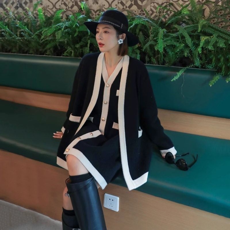 欧洲站秋季新款气质名媛小香风针织外套大气今年流行连衣裙套装女,女装/女士精品,时尚套装,淘宝优惠券,粉丝福利购,淘宝优惠卷