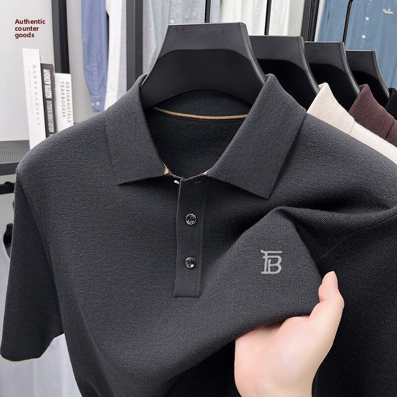 名牌英伦巴宝利娇冬季羊毛衫男士短袖t恤翻领中年毛衣打底针织衫
