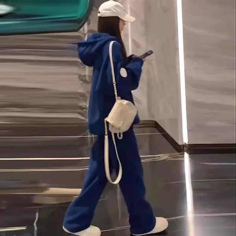 欧洲站休闲运动套装女春秋冬2025新款时尚加绒卫衣阔腿裤两件套潮,女装/女士精品,时尚套装,淘宝优惠券,粉丝福利购,淘宝优惠卷