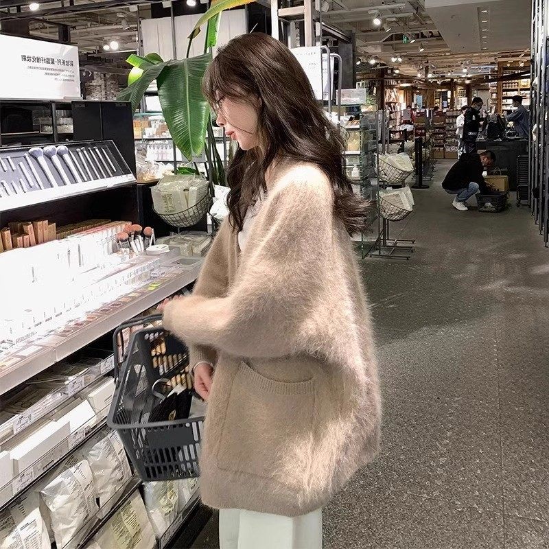 日本代购奶fufu慵懒风水貂绒针织开衫女秋冬季温柔风软糯毛衣外套