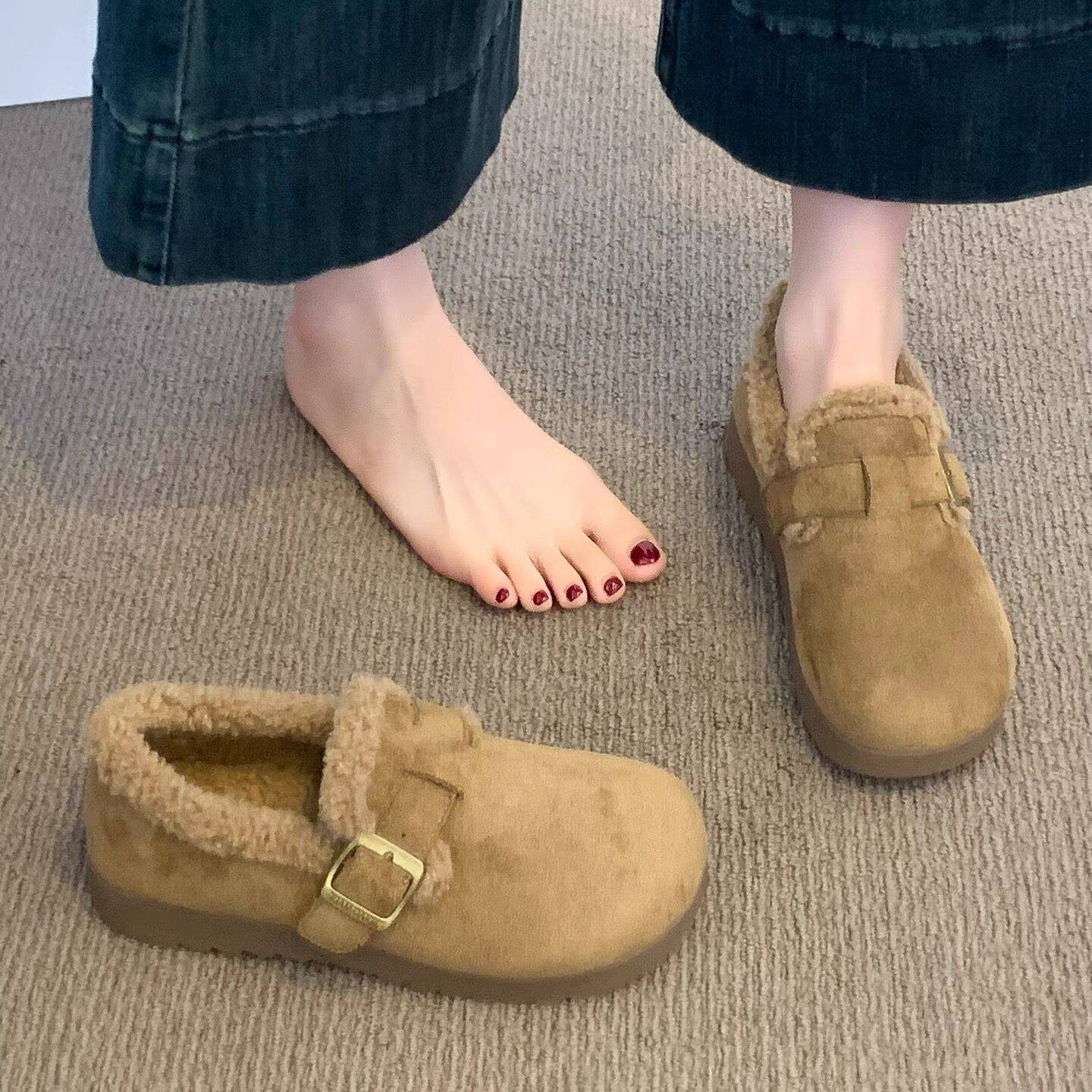 加绒勃肯鞋女2025新款爆款冬季豆豆棉鞋子保暖毛毛鞋一脚蹬雪地靴,女鞋,时尚雪地靴,淘宝优惠券,粉丝福利购,淘宝优惠卷