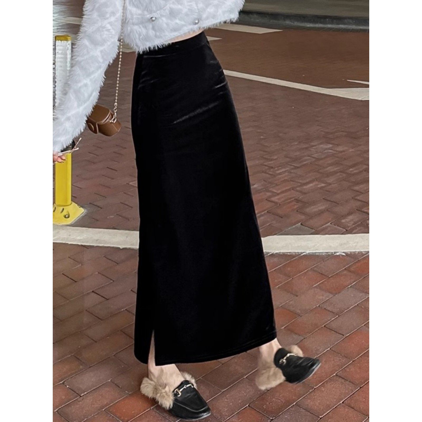 Rouje Naive金丝绒半身裙女长裙新款秋冬季高腰垂感开叉直筒裙子,女装/女士精品,大码半身裙,淘宝优惠券,粉丝福利购,淘宝优惠卷