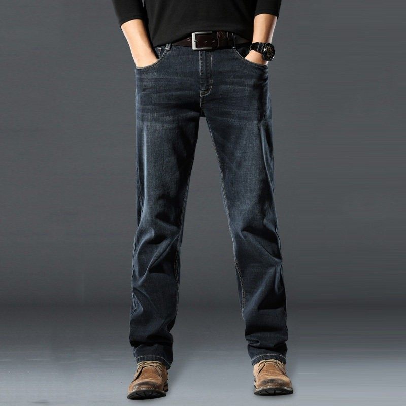 home daily 高端牛仔裤男秋冬季直筒宽松深蓝色中年男士休闲裤潮