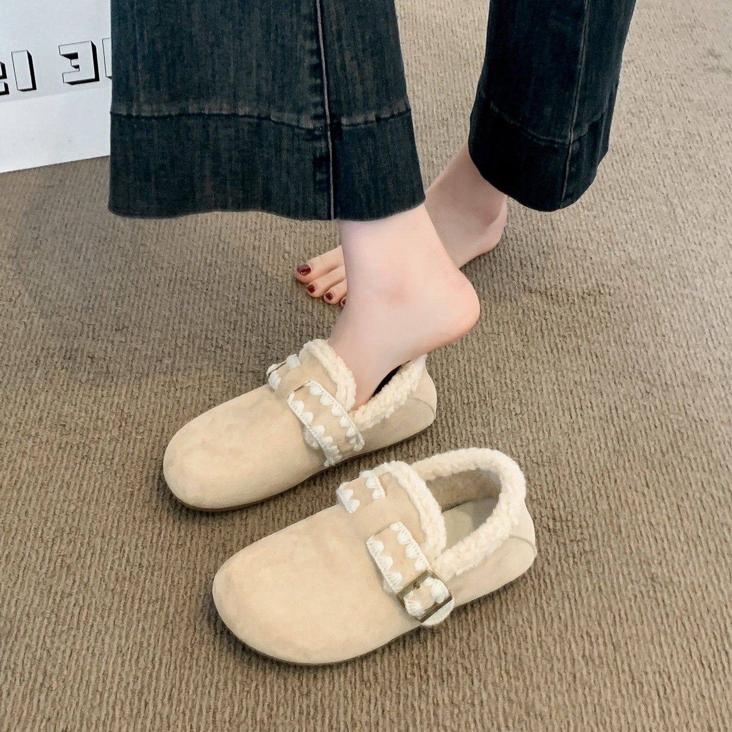 复古白色加绒加厚保暖平底棉鞋女2025冬季新款雪地靴软底勃肯鞋子,女鞋,勃肯鞋/软木鞋,淘宝优惠券,粉丝福利购,淘宝优惠卷