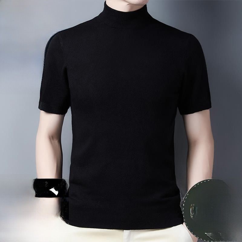 高端正品秋冬短袖羊毛衫男中青年半高领毛衣男士羊绒针织打底衫潮