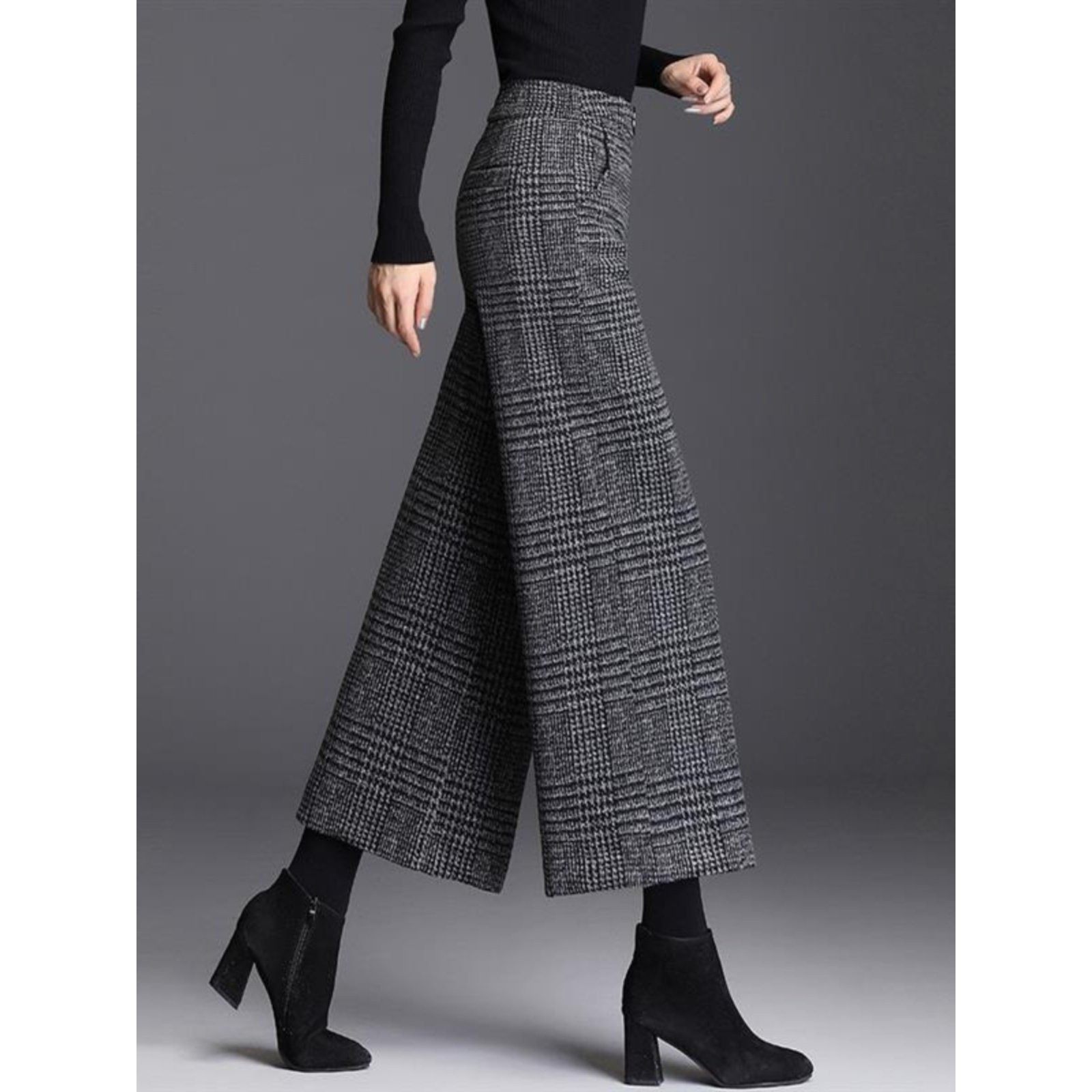 加厚羊毛呢覆古格子阔腿裤直筒女裤子2025冬季新款宽松休闲九分裤,女装/女士精品,休闲裤,淘宝优惠券,粉丝福利购,淘宝优惠卷