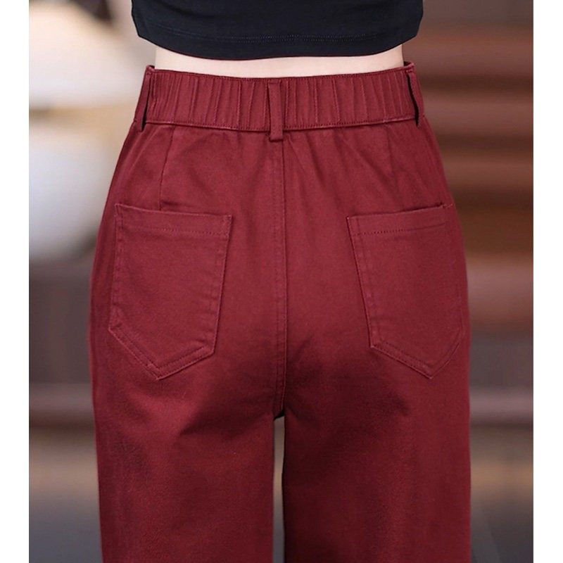 安格拉红高腰窄版阔腿裤女夏天新款松紧腰休闲长裤显瘦高腰直筒裤,女装/女士精品,大码裤装,淘宝优惠券,粉丝福利购,淘宝优惠卷
