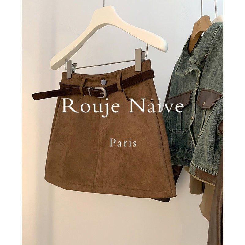 Rouje Naive短裙女秋a字半身裙新款高腰复古包臀美拉德麂皮绒半裙,女装/女士精品,大码半身裙,淘宝优惠券,粉丝福利购,淘宝优惠卷
