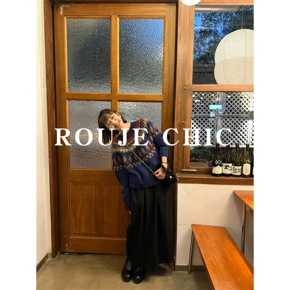 法国rouje chic费尔岛藏青色马海毛毛衣女秋冬圣诞节氛围感针织衫,女装/女士精品,大码内搭,淘宝优惠券,粉丝福利购,淘宝优惠卷