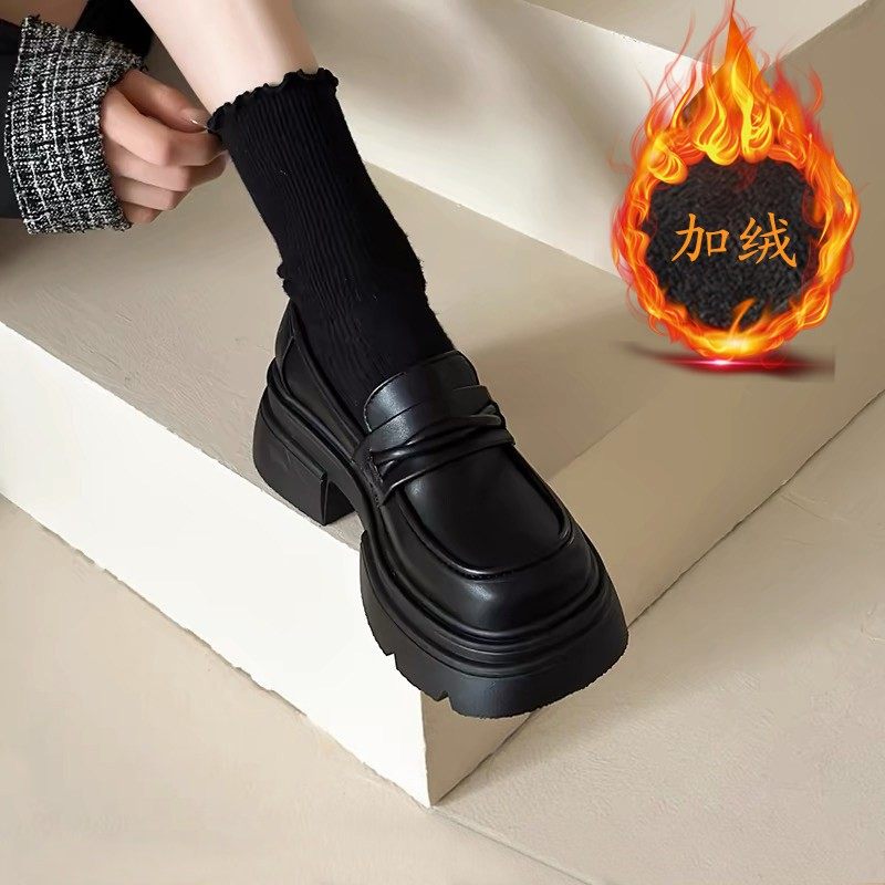 厚底乐福鞋2025新款爆款冬季英伦风增高加绒小皮鞋女棉鞋保暖单鞋,女鞋,深口单鞋,淘宝优惠券,粉丝福利购,淘宝优惠卷