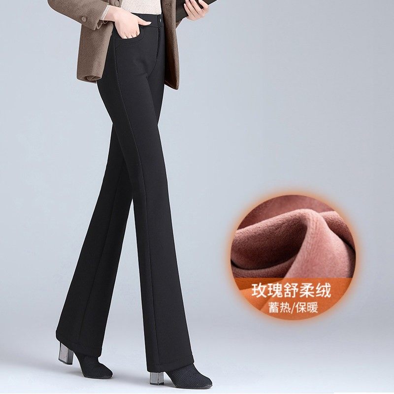 加绒喇叭裤子女外穿高腰2025冬季新款加厚显瘦休闲直筒微喇裤西裤