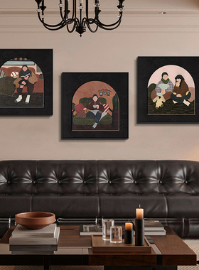 治愈系美式艺术挂画中古美拉德餐厅装饰画复古高级感情侣客厅壁画