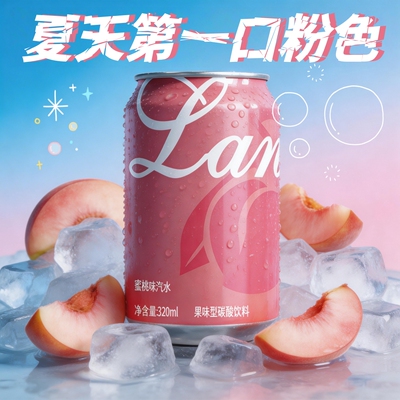 真划算】24罐无糖蜜桃味汽水320ml火锅烧烤搭档0卡气泡水碳酸饮料