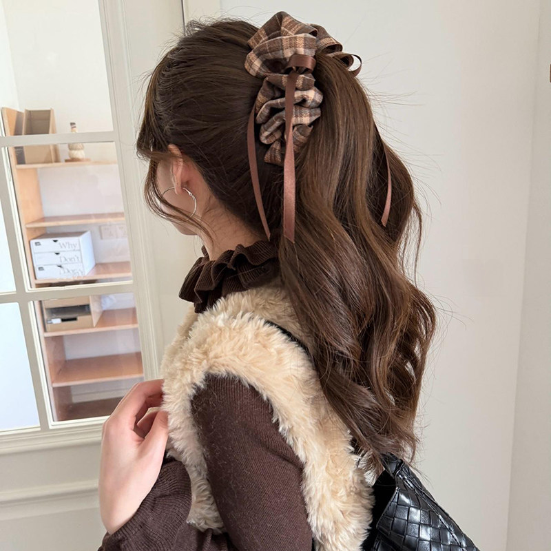 韩系格纹泡泡蝴蝶结飘带香蕉夹女秋冬饱满后脑勺马尾夹竖夹发夹,饰品/流行首饰/时尚饰品新,发饰,淘宝优惠券,粉丝福利购,淘宝优惠卷