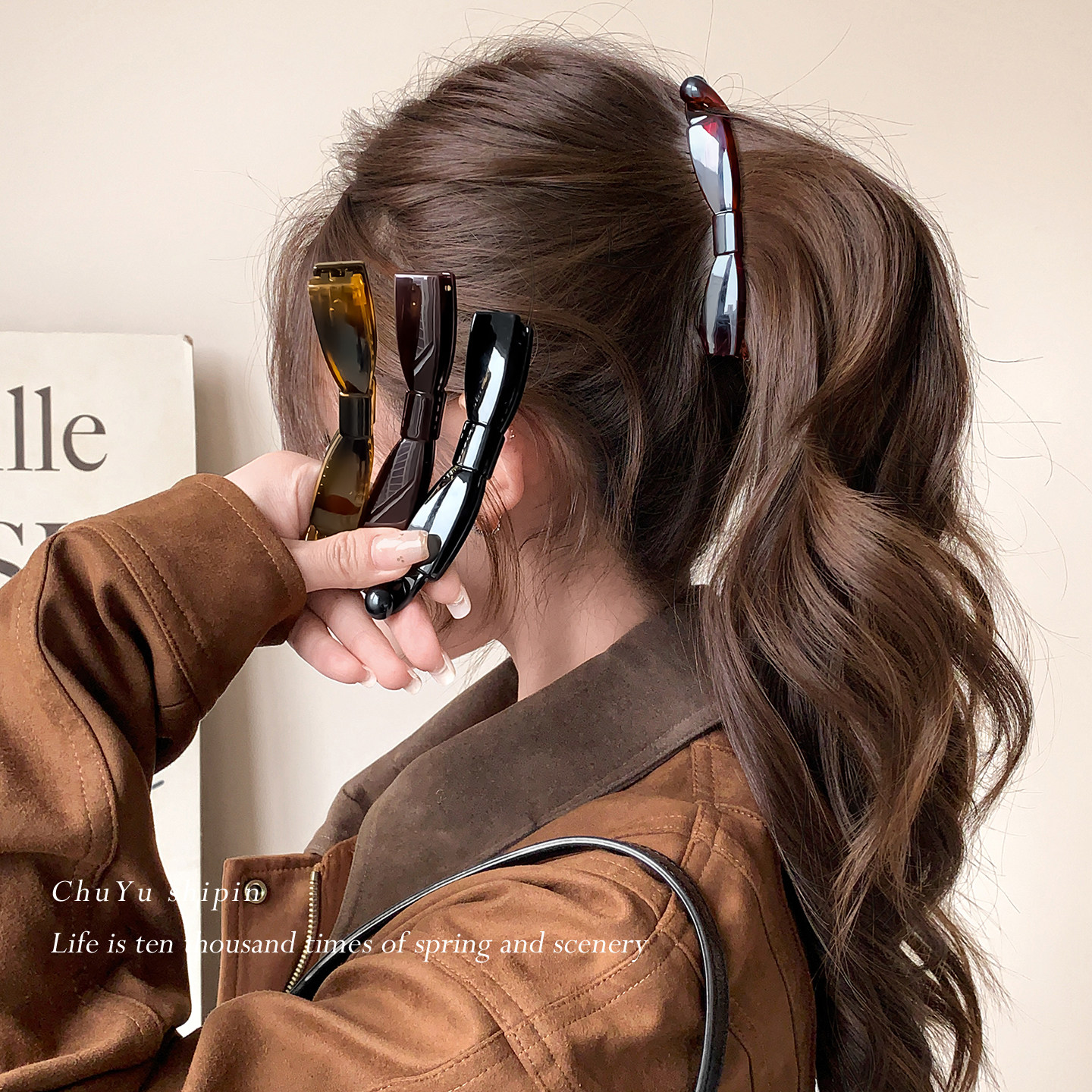 复古玳瑁色蝴蝶结香蕉夹竖夹女秋冬2025新款饱满后脑勺马尾夹抓夹