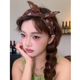 复古蝴蝶结波点宽边飘带发箍女小耳朵丝带编发头箍气质百搭发饰