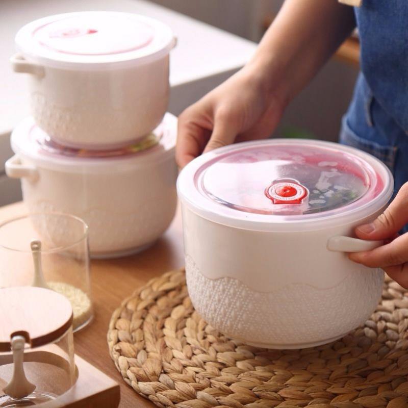 大容量陶瓷保鲜碗三件套 微波炉碗 储物罐密封水果大号便当盒包邮