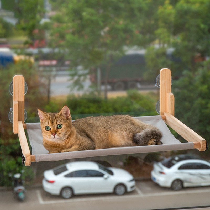 猫咪吊床实木眺望台猫窝窗户阳台玻璃悬挂式猫秋千宠物吊篮猫用品