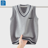 弹力棉毛背心V领男孩子中大童秋冬坎肩 男女学生儿童刺绣针织马甲