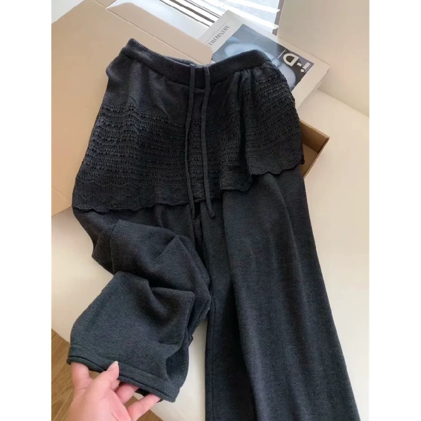 韩版通勤高腰直筒阔腿裤女