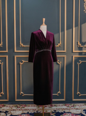 【支持改版定制】喜婆婆喜妈妈气质婚礼秋冬新款修身V领礼服N060