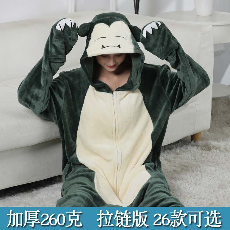 混批秋冬卡通动物连体睡衣前胸拉链男女成人法兰绒家居服