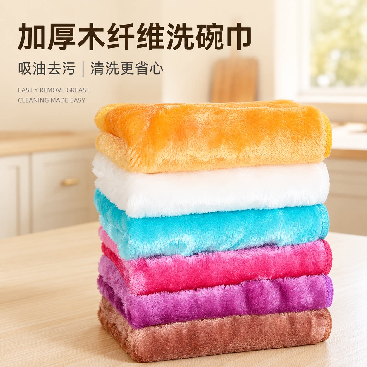 厨房双层加厚木纤维吸水不沾油抹