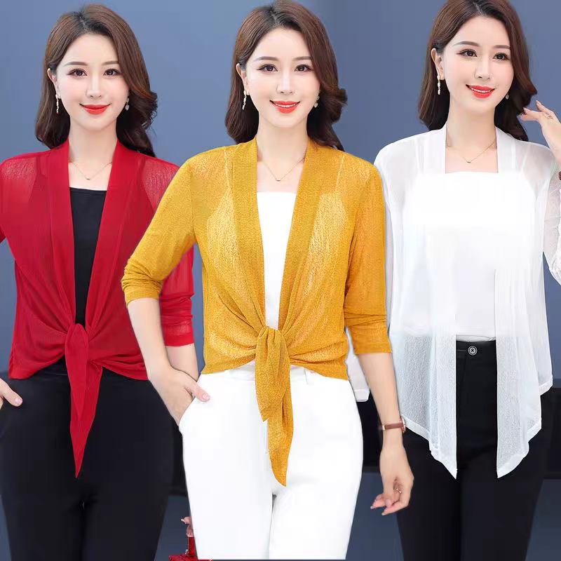 网纱披肩外搭女夏季薄款配裙子的上衣长袖大码防晒罩衫爆款短外套