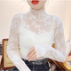 女白色蕾丝上衣洋气叠穿T恤 2025秋季 网纱打底衫 半高领长袖 薄 新款