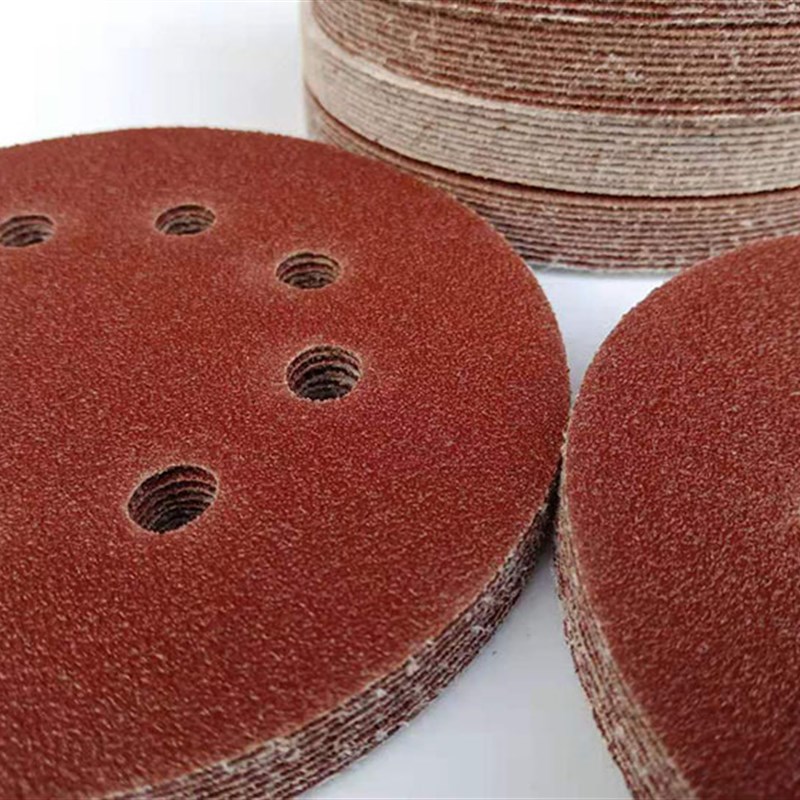 5寸8孔植绒砂纸片气动打磨机圆盘砂纸125MM拉绒片自粘式砂盘