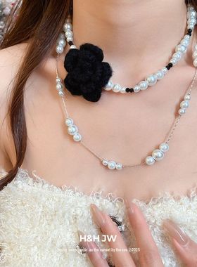 复古女项链针织时尚双层花朵高级