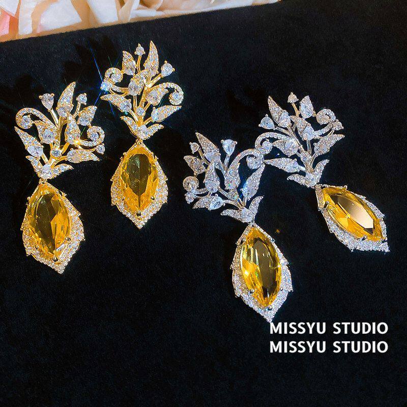 女锆石电镀轻奢简约18k耳环真金高级感重工耳饰水滴耳钉奢华花朵