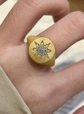 开口24k气质真金星星戒轻奢食指中古电镀手饰vintage女戒指高级感