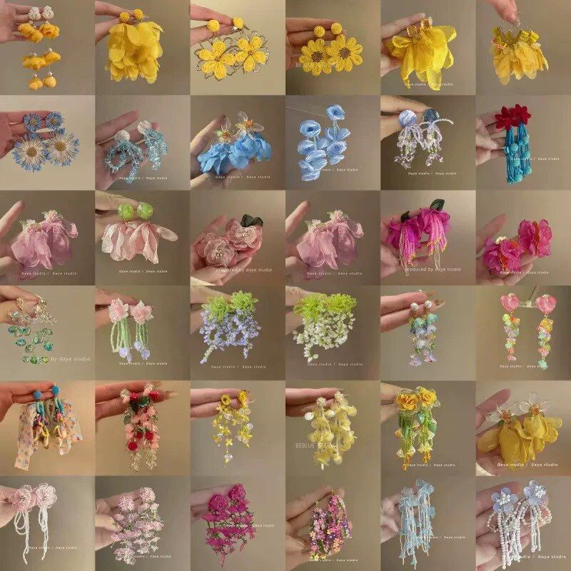 夏日小耳饰布艺百搭耳钉清新花朵