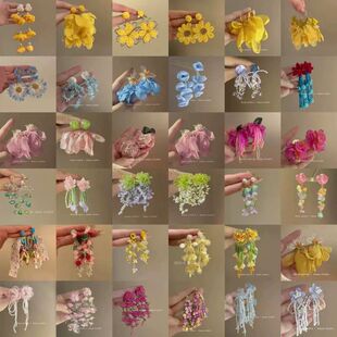 夏日小耳饰布艺百搭耳钉清新花朵耳环海边批发银针森系度假风甜美