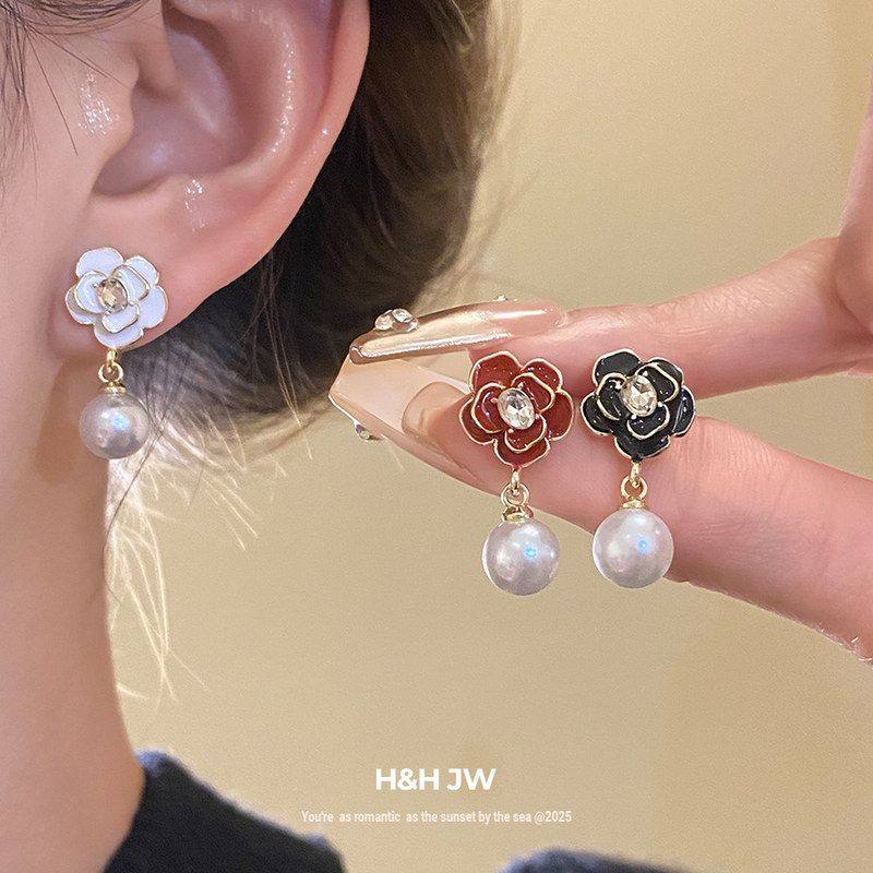耳钉高级感花朵轻奢滴油法式银针镶钻吊坠宫廷风珍珠耳饰复古耳环,饰品/流行首饰/时尚饰品新,耳钉,淘宝优惠券,粉丝福利购,淘宝优惠卷