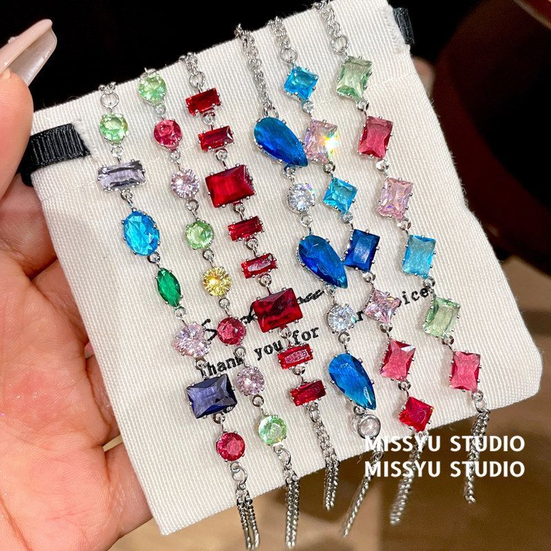 精致风韩系幻彩 几何手饰圆形小众批发碎钻ins设计感手链轻奢手环