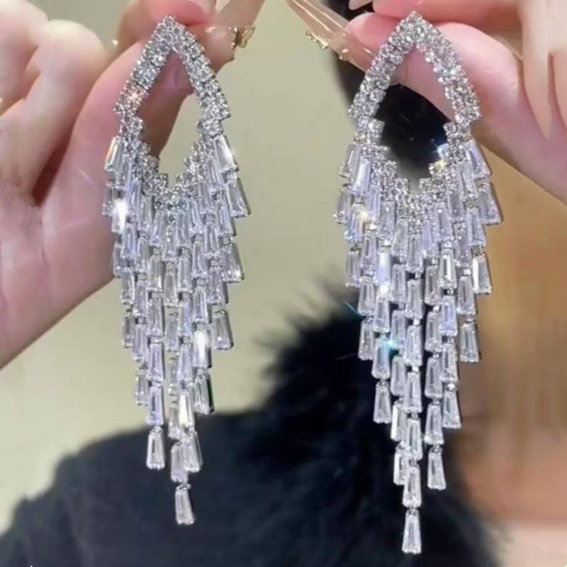 镂空轻奢耳饰高级感夸张耳坠欧美百搭菱形耳环重工锆石流苏银针女,饰品/流行首饰/时尚饰品新,耳环,淘宝优惠券,粉丝福利购,淘宝优惠卷